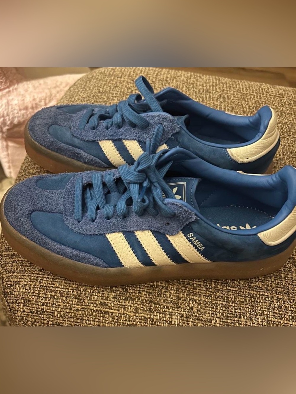 adidas Blue Suede Samba Sneakers with White Stripes